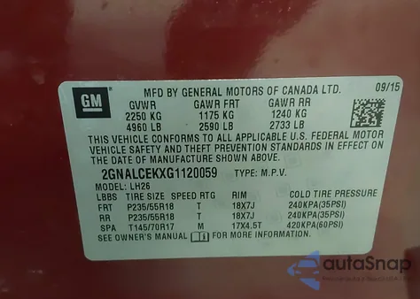 2016 Chevrolet Equinox Lt from USA, damaged, VIN 2GNALCEKXG1120059